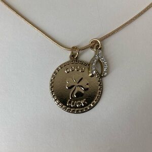 R.J. Graziano Good Luck 4 Leaf‎ Clover Charm Pendent crystal wishbone Gold Tone